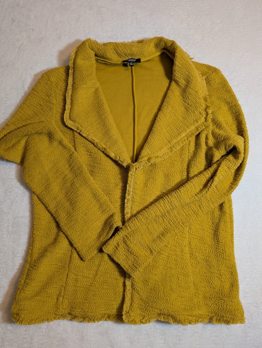 Premise Studio Mustard Yellow Knit Fringe Blazer Jacket